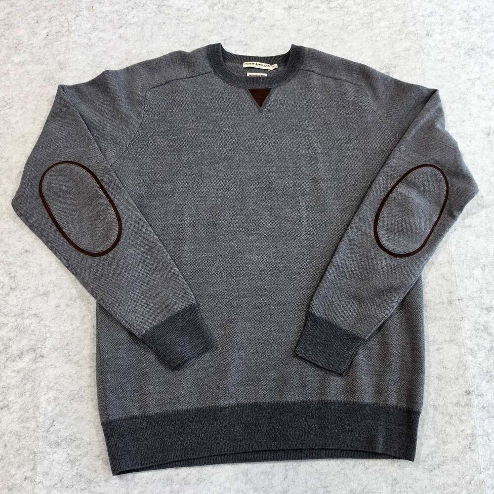 Peter Millar Crown Comfort Sweater Gray Crewneck Suede Elbow Patches Sz M